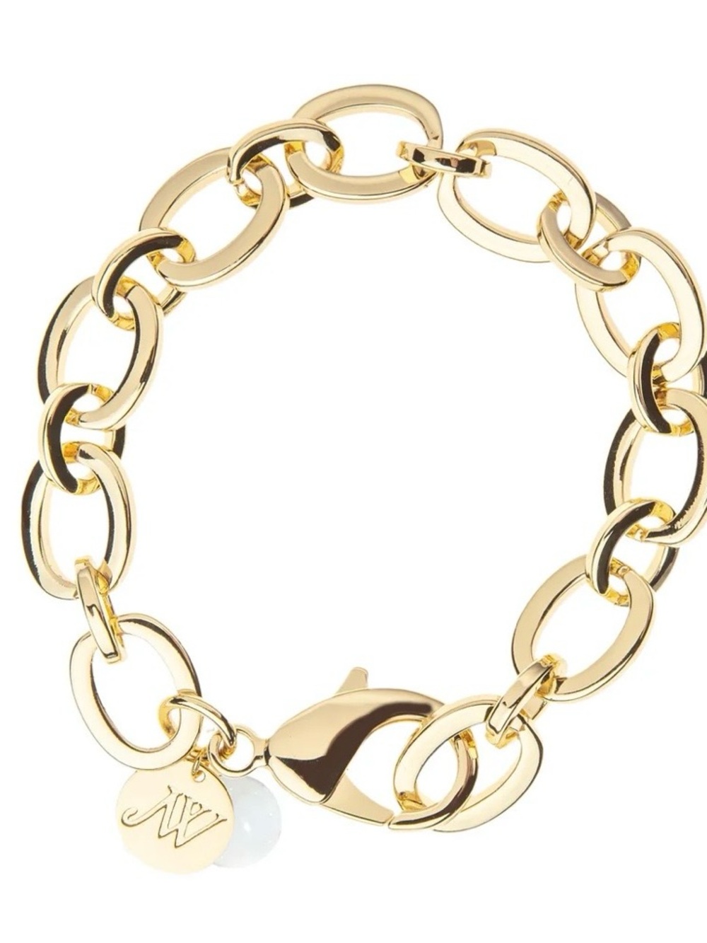Jane Win Gold-Tone Chunky Chain Bracelet with Pearl Charm